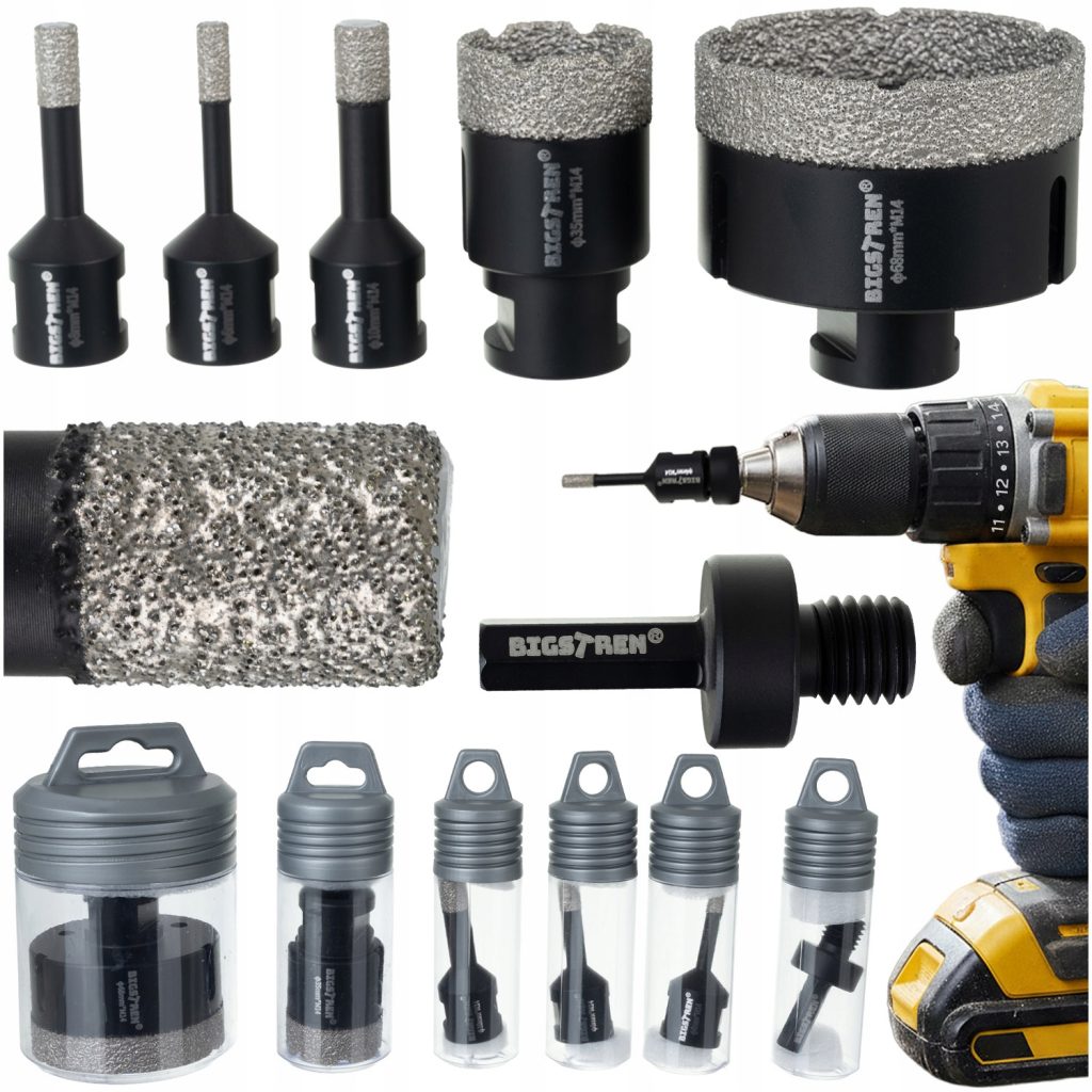 Set 6 diamantnih kronskih žag M14 za keramiko in kamen 6-68mm + adapter