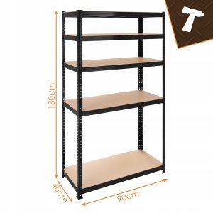 Kovinski skladiščni regal 180x90x40cm brez vijakov 200kg na polico črn