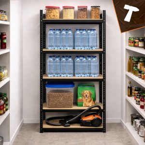 Kovinski skladiščni regal 180x90x40cm brez vijakov 200kg na polico črn