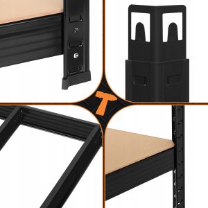 Kovinski skladiščni regal 180x90x40cm brez vijakov 200kg na polico črn