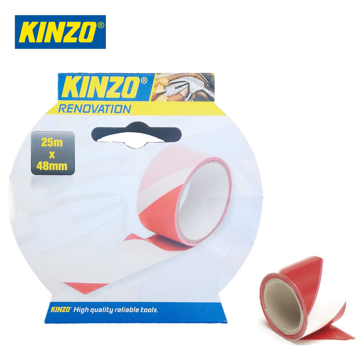 Označevalni varnostni trak 48mm x 25m 2 Rumen in črn črtast označevalni varnostni trak na beli podlagi