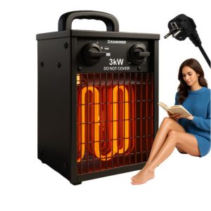 Industrijski električni grelec s termostatom 3000W 230V v rumeno črni barvi