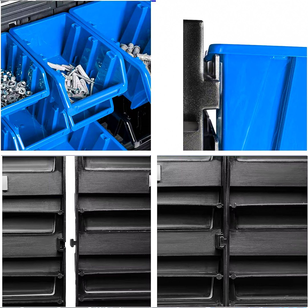 Modularni 47 delni stenski organizator orodja PVC 576x780mm 8 Modularni stenski organizator orodja iz sive in rdeče plastike s predali
