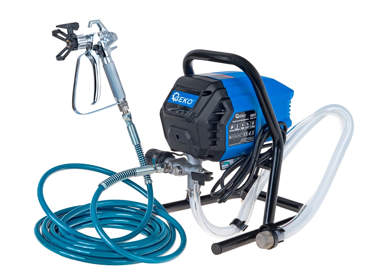 Set 700W razpršilec barve airless 7.5m hidrodinamična lakirna enota 200Bar X10 13 Brezzračni razpršilec barve s cevjo in pištolo na modrem stojalu